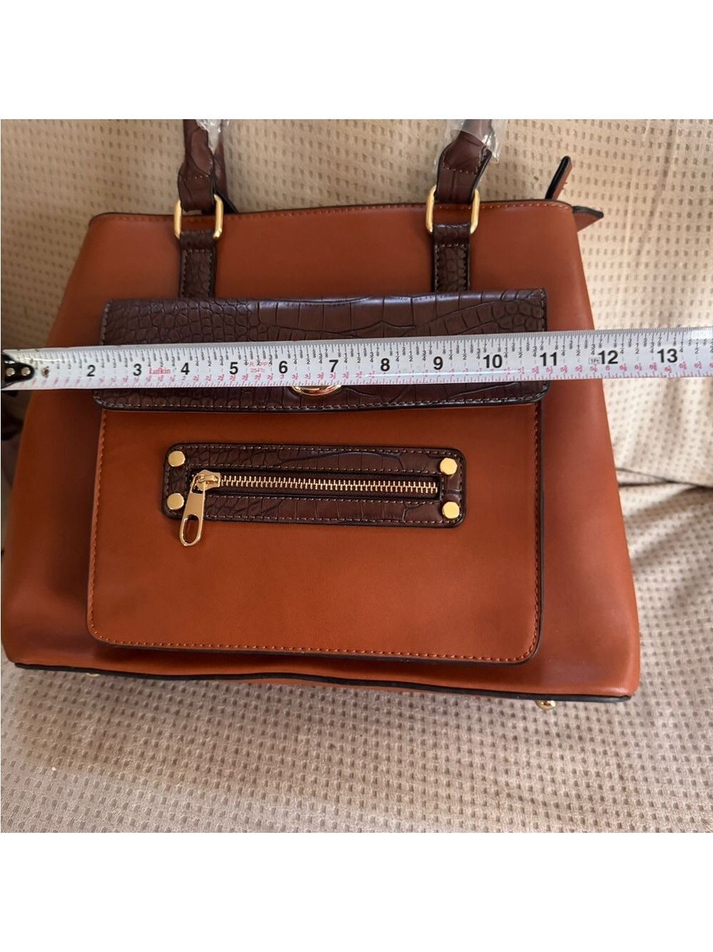 Brown Croc-Embossed Accent Structured Tote Handbag - Picture 11 of 12